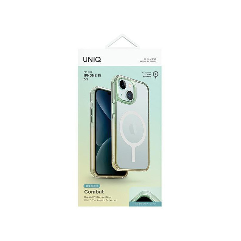 UNIQ Combat Duo Magclick įkrovimo dėklas, skirtas iPhone 15 - žalia ir geltona
