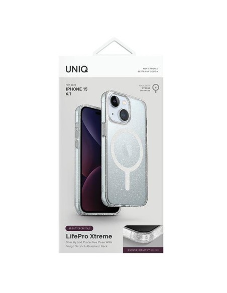 UNIQ LifePro Xtreme Magclick įkrovimo dėklas iPhone 15 - skaidrus ir sidabrinis UNIQ LifePro Xtreme Magclick įkrovimo dėklas iPhone 15 - skaidrus ir sidabrinis