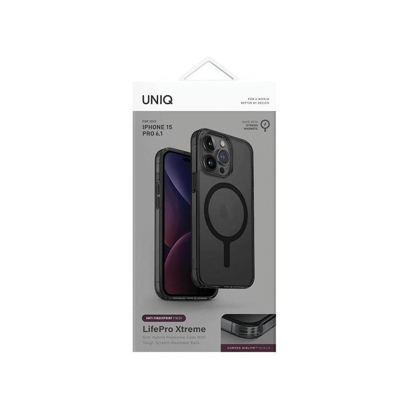 UNIQ LifePro Xtreme Magclick įkrovimo dėklas iPhone 15 Pro - juodas