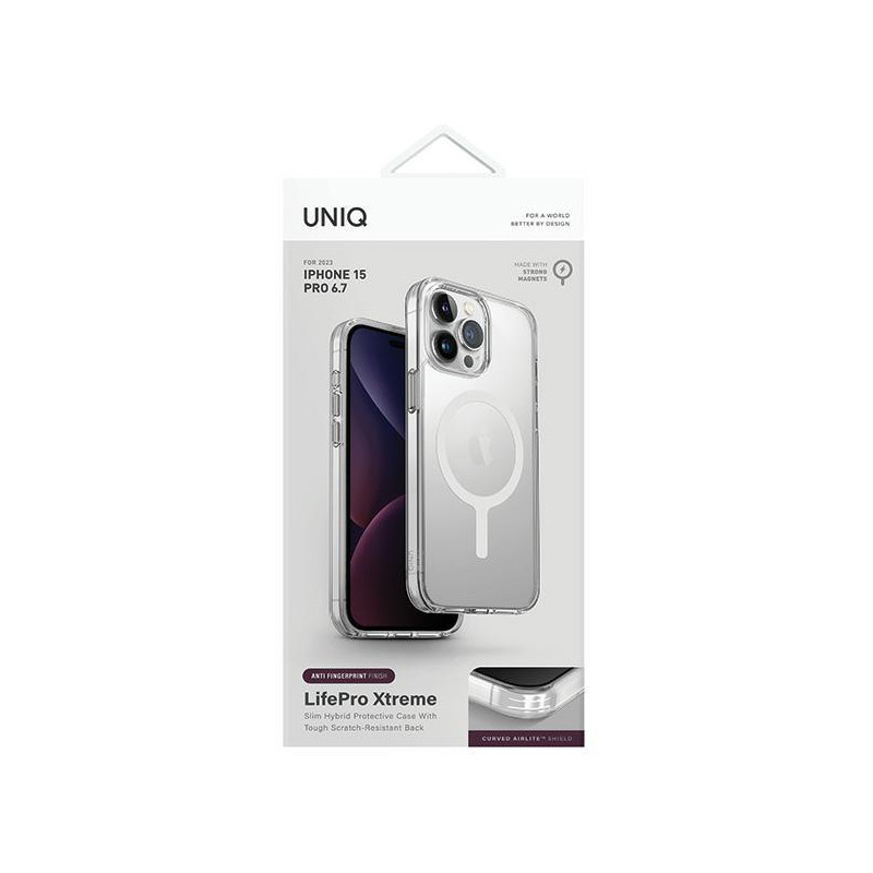 UNIQ LifePro Xtreme Magclick įkrovimo dėklas, skirtas iPhone 15 Pro Max - skaidrus
