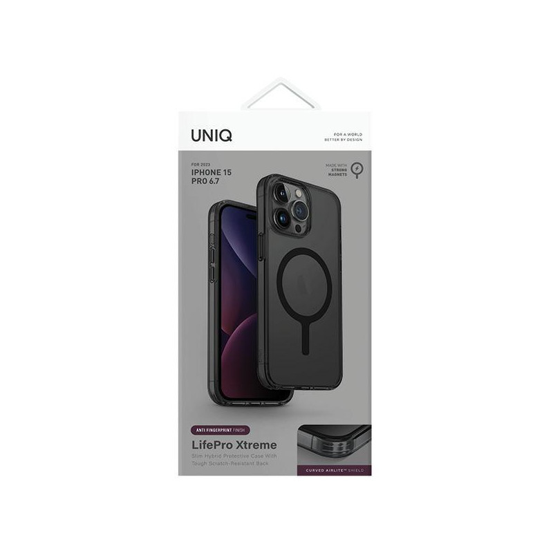 UNIQ LifePro Xtreme Magclick įkrovimo dėklas, skirtas iPhone 15 Pro Max - juodas