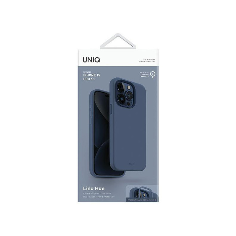 UNIQ Lino Hue Magclick įkrovimo dėklas, skirtas iPhone 15 Pro - tamsiai mėlynas