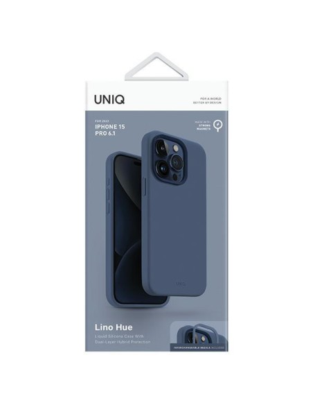 UNIQ Lino Hue Magclick įkrovimo dėklas, skirtas iPhone 15 Pro - tamsiai mėlynas UNIQ Lino Hue Magclick įkrovimo dėklas, skirtas iPhone 15 Pro - tamsiai mėlynas