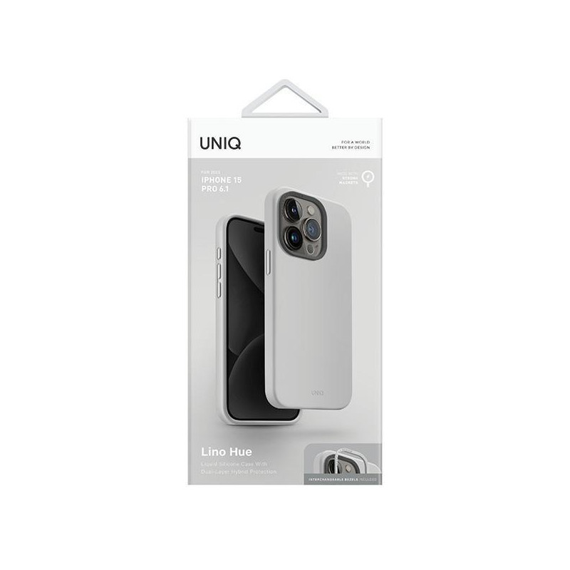 UNIQ Lino Hue Magclick įkrovimo dėklas, skirtas iPhone 15 Pro - šviesiai pilkas