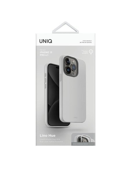 UNIQ Lino Hue Magclick įkrovimo dėklas, skirtas iPhone 15 Pro - šviesiai pilkas UNIQ Lino Hue Magclick įkrovimo dėklas, skirtas iPhone 15 Pro - šviesiai pilkas