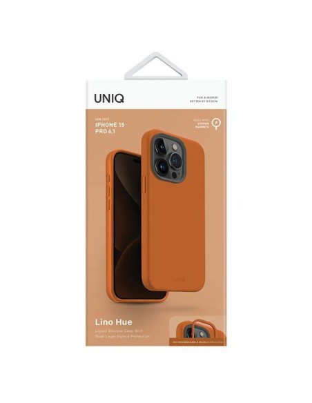 UNIQ Lino Hue Magclick įkrovimo dėklas iPhone 15 Pro - oranžinis UNIQ Lino Hue Magclick įkrovimo dėklas iPhone 15 Pro - oranžinis