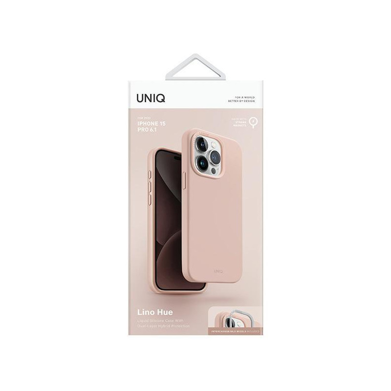 UNIQ Lino Hue Magclick įkrovimo dėklas, skirtas iPhone 15 Pro - rožinis