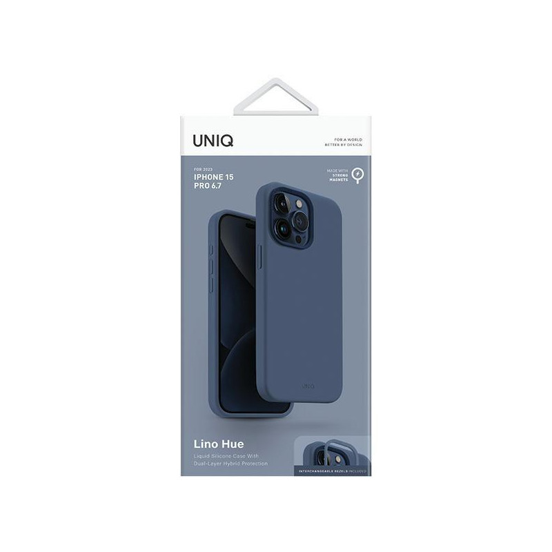 UNIQ Lino Hue Magclick įkrovimo dėklas, skirtas iPhone 15 Pro Max - tamsiai mėlynas