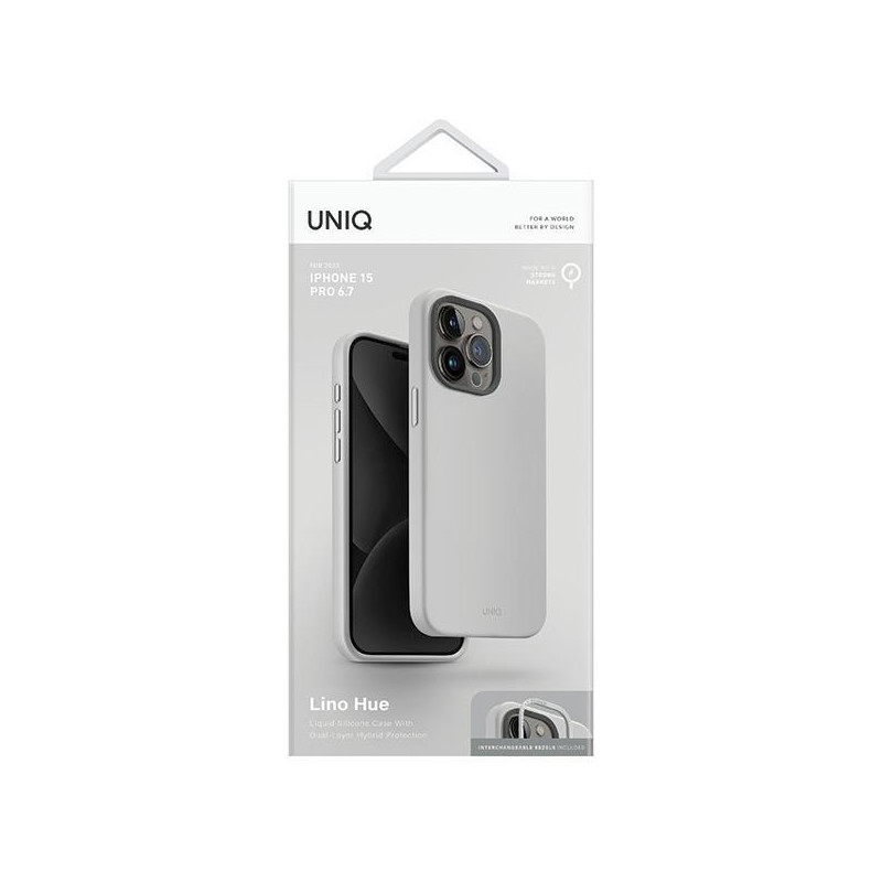 UNIQ Lino Hue Magclick įkrovimo dėklas, skirtas iPhone 15 Pro Max - šviesiai pilkas