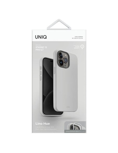 UNIQ Lino Hue Magclick įkrovimo dėklas, skirtas iPhone 15 Pro Max - šviesiai pilkas UNIQ Lino Hue Magclick įkrovimo dėklas, skirtas iPhone 15 Pro Max - šviesiai pilkas