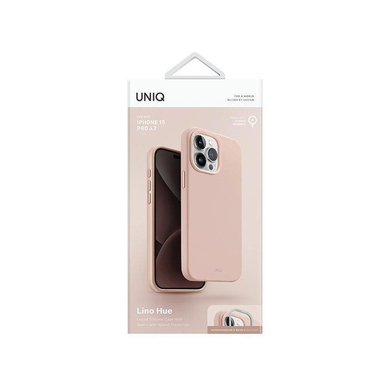 UNIQ Lino Hue Magclick įkrovimo dėklas, skirtas iPhone 15 Pro Max - rožinis