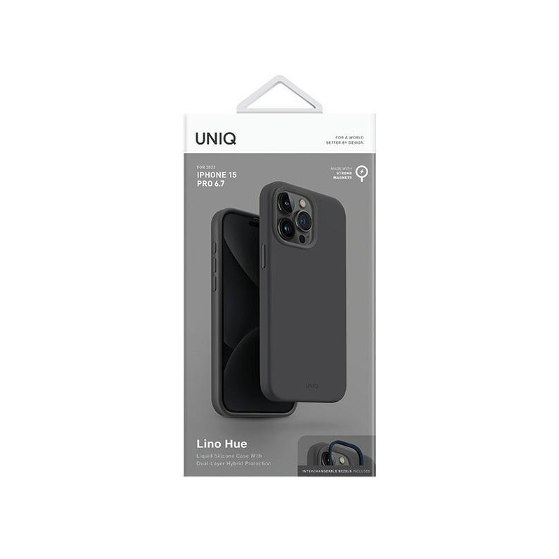 UNIQ Lino Hue Magclick įkrovimo dėklas, skirtas iPhone 15 Pro Max - pilkas