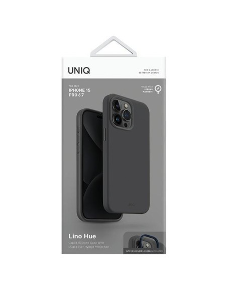 UNIQ Lino Hue Magclick įkrovimo dėklas, skirtas iPhone 15 Pro Max - pilkas UNIQ Lino Hue Magclick įkrovimo dėklas, skirtas iPhone 15 Pro Max - pilkas