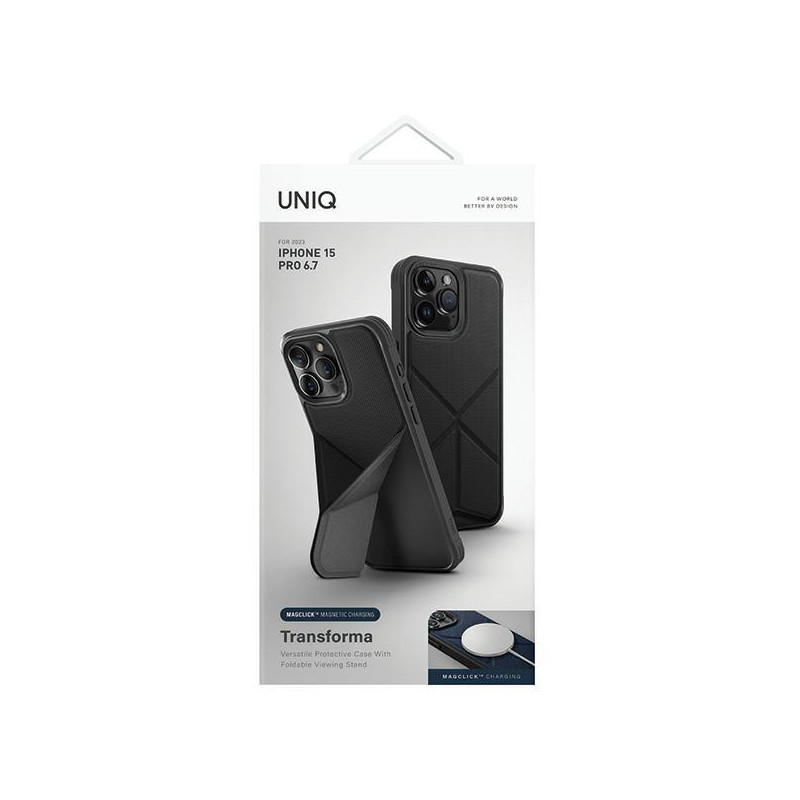 UNIQ Transforma Magclick įkrovimo dėklas, skirtas iPhone 15 Pro Max - juodas