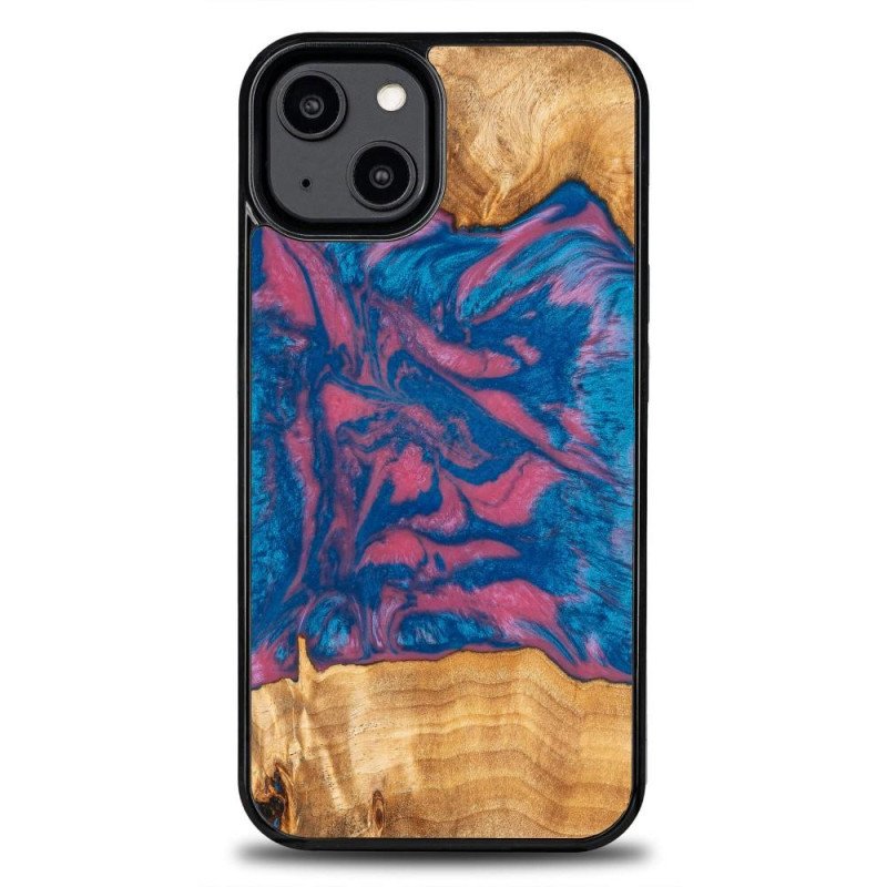 Medinis ir dervos dėklas, skirtas iPhone 15 Pro Bewood Unique Vegas - rožinė ir mėlyna Medinis ir dervos dėklas, skirtas iPhone 15 Pro Bewood Unique Vegas - rožinė ir mėlyna
