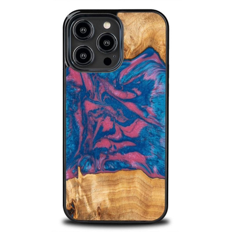 Medinis ir dervos dėklas, skirtas iPhone 15 Pro Max Bewood Unique Vegas - rožinė ir mėlyna