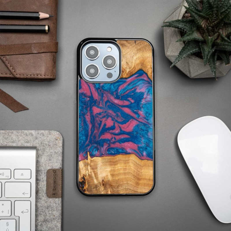 Medinis ir dervos dėklas, skirtas iPhone 15 Pro Max Bewood Unique Vegas - rožinė ir mėlyna