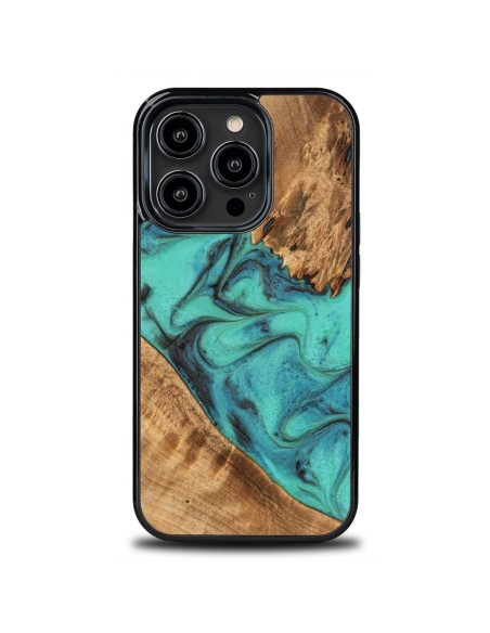 Medinis ir dervos dėklas iPhone 15 Pro Bewood Unique Turquoise - turkis ir juodas Medinis ir dervos dėklas iPhone 15 Pro Bewood Unique Turquoise - turkis ir juodas