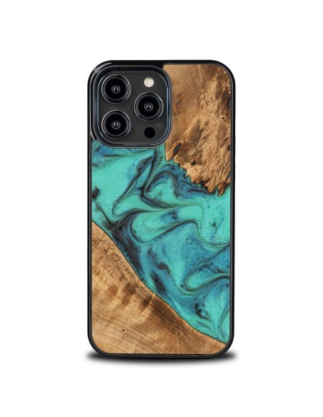 Medinis ir dervos dėklas, skirtas iPhone 15 Pro Max Bewood Unique Turquoise - turkis ir juodas Medinis ir dervos dėklas, skirtas iPhone 15 Pro Max Bewood Unique Turquoise - turkis ir juodas