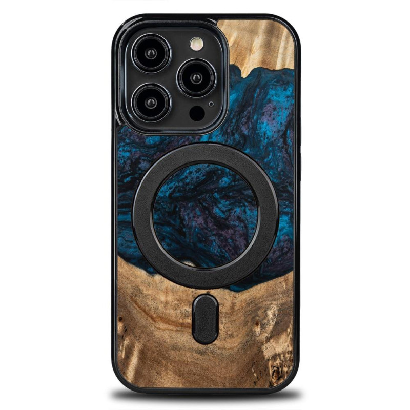 Medinis ir dervos dėklas skirtas iPhone 15 Pro MagSafe Bewood Unique Neptun - tamsiai mėlyna ir juoda