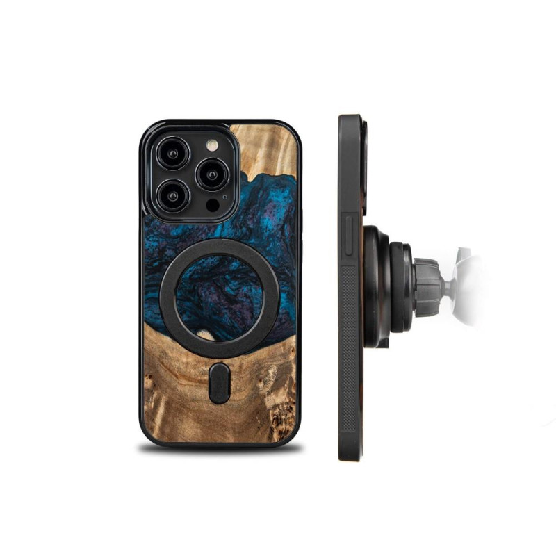 Medinis ir dervos dėklas skirtas iPhone 15 Pro MagSafe Bewood Unique Neptun - tamsiai mėlyna ir juoda
