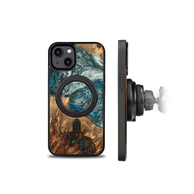 Medinis ir dervos dėklas iPhone 15 MagSafe Bewood Unique Planet Earth - mėlynai žalias