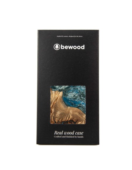 Medinis ir dervos dėklas iPhone 15 MagSafe Bewood Unique Planet Earth - mėlynai žalias Medinis ir dervos dėklas iPhone 15 MagSafe Bewood Unique Planet Earth - mėlynai žalias