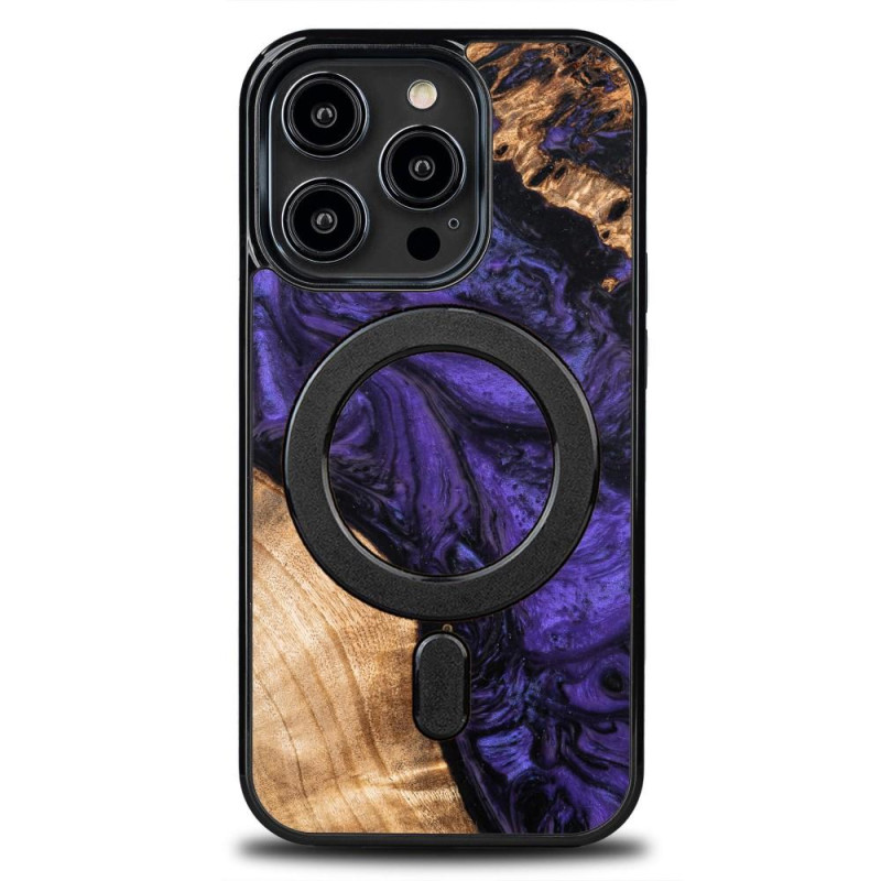 Medinis ir dervos dėklas skirtas iPhone 15 Pro MagSafe Bewood Unique Violet - violetinė ir juoda