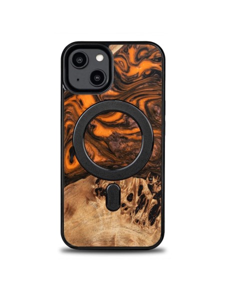 Medinis ir dervos dėklas iPhone 15 MagSafe Bewood Unique Orange - oranžinė ir juoda Medinis ir dervos dėklas iPhone 15 MagSafe Bewood Unique Orange - oranžinė ir juoda