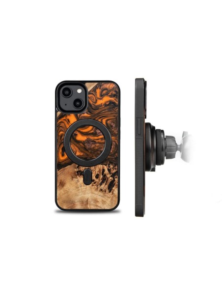 Medinis ir dervos dėklas iPhone 15 MagSafe Bewood Unique Orange - oranžinė ir juoda Medinis ir dervos dėklas iPhone 15 MagSafe Bewood Unique Orange - oranžinė ir juoda