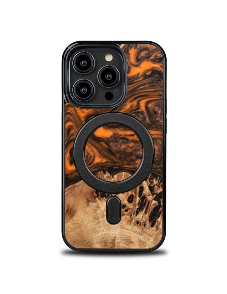 Medinis ir dervos dėklas iPhone 15 Pro MagSafe Bewood Unique Orange - oranžinė ir juoda Medinis ir dervos dėklas iPhone 15 Pro MagSafe Bewood Unique Orange - oranžinė ir juoda