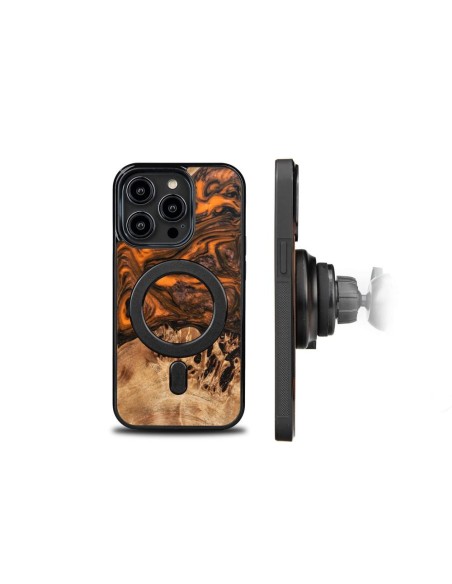 Medinis ir dervos dėklas iPhone 15 Pro MagSafe Bewood Unique Orange - oranžinė ir juoda Medinis ir dervos dėklas iPhone 15 Pro MagSafe Bewood Unique Orange - oranžinė ir juoda