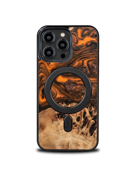 Medinis ir dervos dėklas, skirtas iPhone 15 Pro Max MagSafe Bewood Unique Orange - oranžinė ir juoda Medinis ir dervos dėklas, skirtas iPhone 15 Pro Max MagSafe Bewood Unique Orange - oranžinė ir juoda