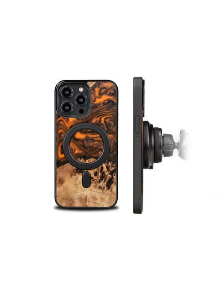 Medinis ir dervos dėklas, skirtas iPhone 15 Pro Max MagSafe Bewood Unique Orange - oranžinė ir juoda Medinis ir dervos dėklas, skirtas iPhone 15 Pro Max MagSafe Bewood Unique Orange - oranžinė ir juoda
