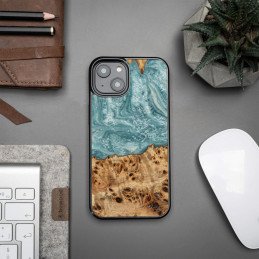 Medinis ir dervos dėklas iPhone 15 Bewood Unique Uranus - mėlynos ir baltos spalvos