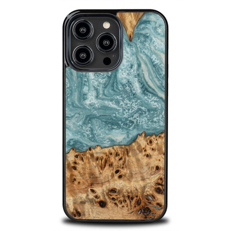 Medinis ir dervos dėklas skirtas iPhone 15 Pro Max Bewood Unique Uranus - mėlyna ir balta Medinis ir dervos dėklas skirtas iPhone 15 Pro Max Bewood Unique Uranus - mėlyna ir balta