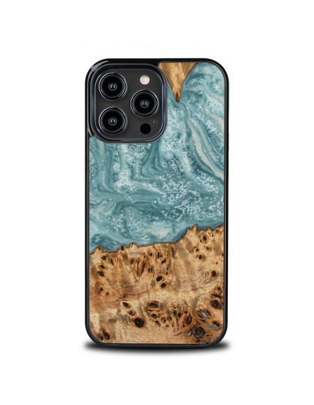 Medinis ir dervos dėklas skirtas iPhone 15 Pro Max Bewood Unique Uranus - mėlyna ir balta Medinis ir dervos dėklas skirtas iPhone 15 Pro Max Bewood Unique Uranus - mėlyna ir balta