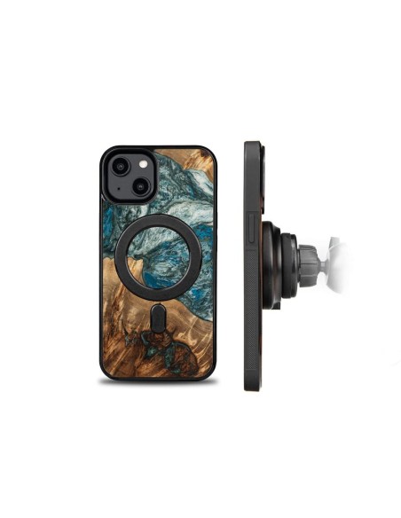 Medinis ir dervos dėklas iPhone 15 Plus MagSafe Bewood Unique Planet Earth - mėlynai žalias