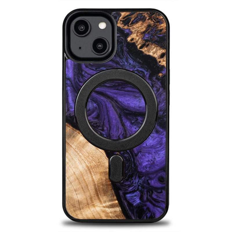 Medinis ir dervos dėklas skirtas iPhone 15 Plus MagSafe Bewood Unique Violet - violetinė ir juoda Medinis ir dervos dėklas skirtas iPhone 15 Plus MagSafe Bewood Unique Violet - violetinė ir juoda