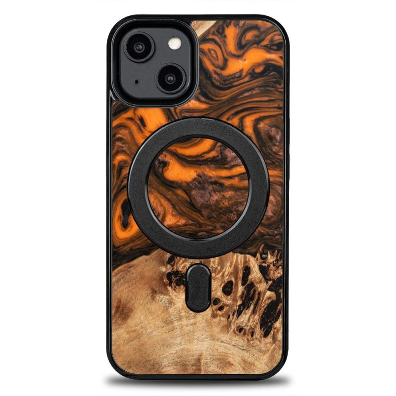 Medinis ir dervos dėklas iPhone 15 Plus MagSafe Bewood Unique Orange - oranžinė ir juoda Medinis ir dervos dėklas iPhone 15 Plus MagSafe Bewood Unique Orange - oranžinė ir juoda