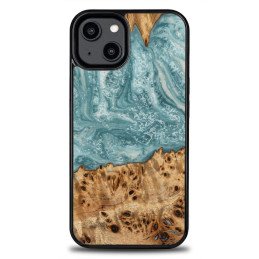 Medinis ir dervos dėklas skirtas iPhone 15 Plus Bewood Unique Uranus - mėlyna ir balta