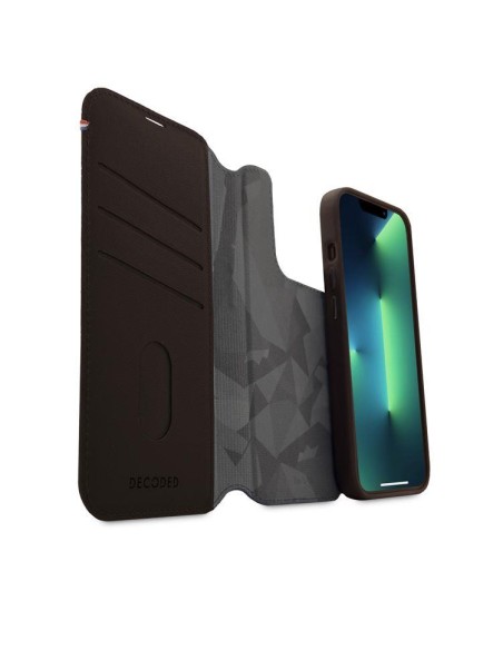 Dekoduotas nuimamas piniginės dėklas, odinis su „MagSafe“ su atvartu, skirtas „iPhone 14 Pro“ – ruda