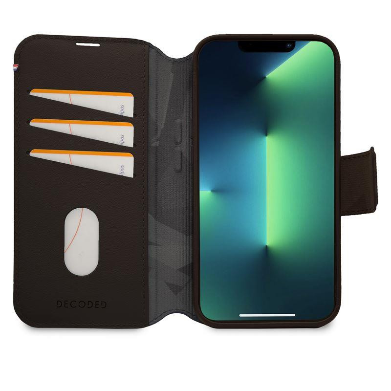 Dekoduotas nuimamas piniginės dėklas, odinis su „MagSafe“ su atvartu, skirtas „iPhone 14 Pro“ – ruda