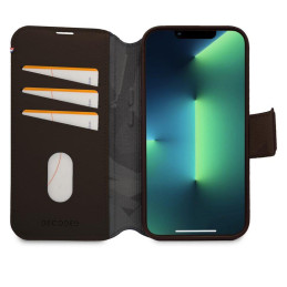 Dekoduotas nuimamas piniginės dėklas, odinis su „MagSafe“ su atvartu, skirtas „iPhone 14 Plus“ – ruda