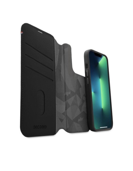 Dekoduotas nuimamas piniginės dėklas, odinis su „MagSafe“ su atvartu, skirtas „iPhone 14 Pro“ – juodas