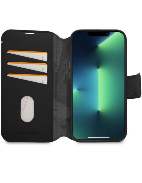 Dekoduotas nuimamas piniginės dėklas, odinis su „MagSafe“ su atvartu, skirtas „iPhone 14 Pro“ – juodas