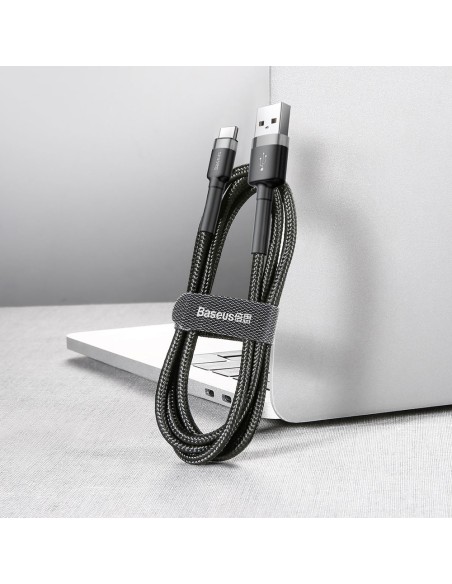 Patvarus lankstus laidas USB laidas USB-C QC3.0 3A 1M juodos ir pilkos spalvos