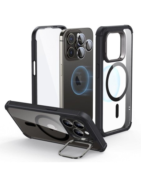 ESR Armor Tough Kickstand Halolock dėklas su MagSafe, skirtas iPhone 15 Pro – skaidrus ir juodas