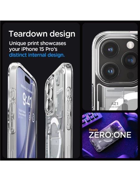 „Spigen Ultra Hybrid Mag“ dėklas su „MagSafe“, skirtas „iPhone 15 Pro“ – baltas (nulio vieno raštas)