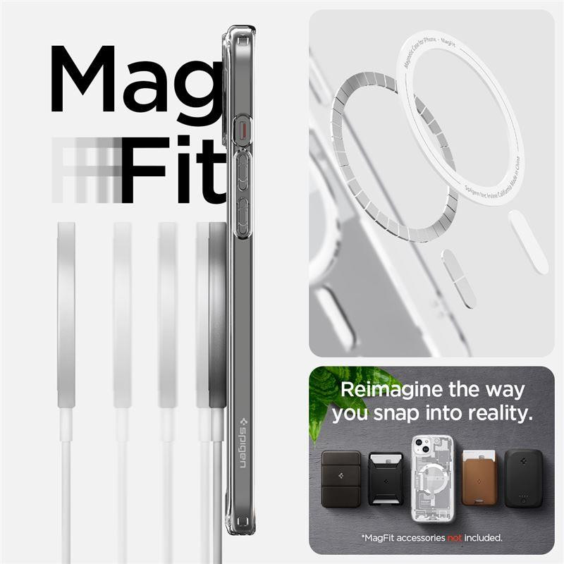 Spigen Ultra Hybrid Mag dėklas su MagSafe, skirtas iPhone 15 - baltas (Zero One modelis)